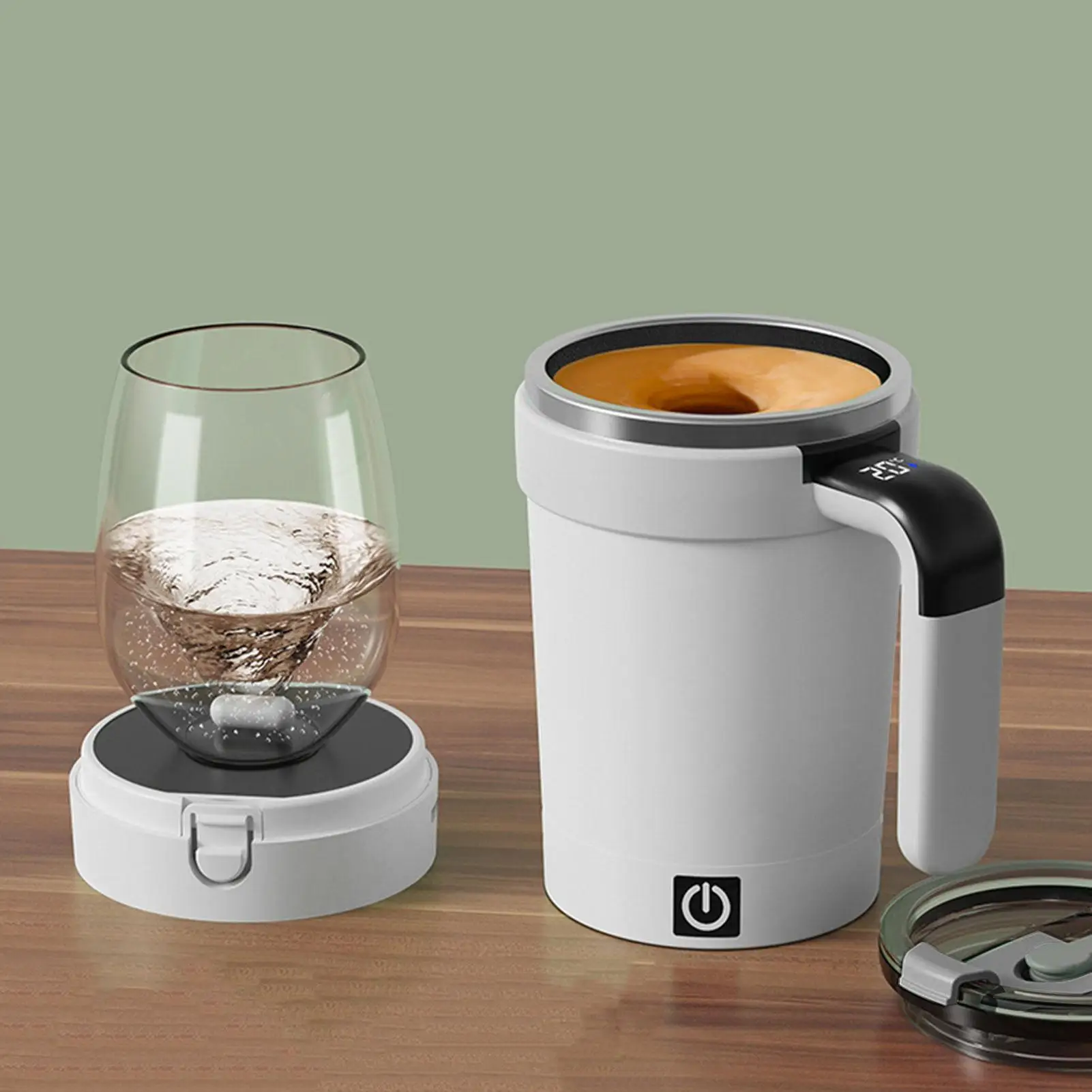 Automatic Stirring Coffee Cup. Rechargeable Automatic Stirring Cup with Temperature Display. Drinking Cup Lid with Straw. Suitable for Coffee. Tea and Hot Chocolate - Imagen 5