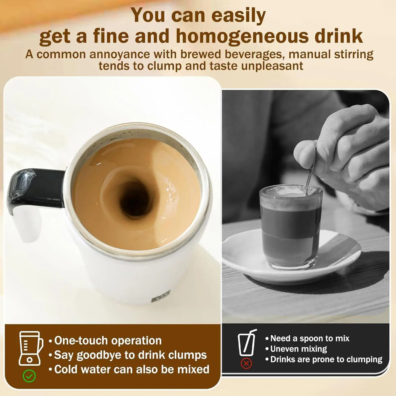 Automatic Stirring Coffee Cup. Rechargeable Automatic Stirring Cup with Temperature Display. Drinking Cup Lid with Straw. Suitable for Coffee. Tea and Hot Chocolate - Imagen 9
