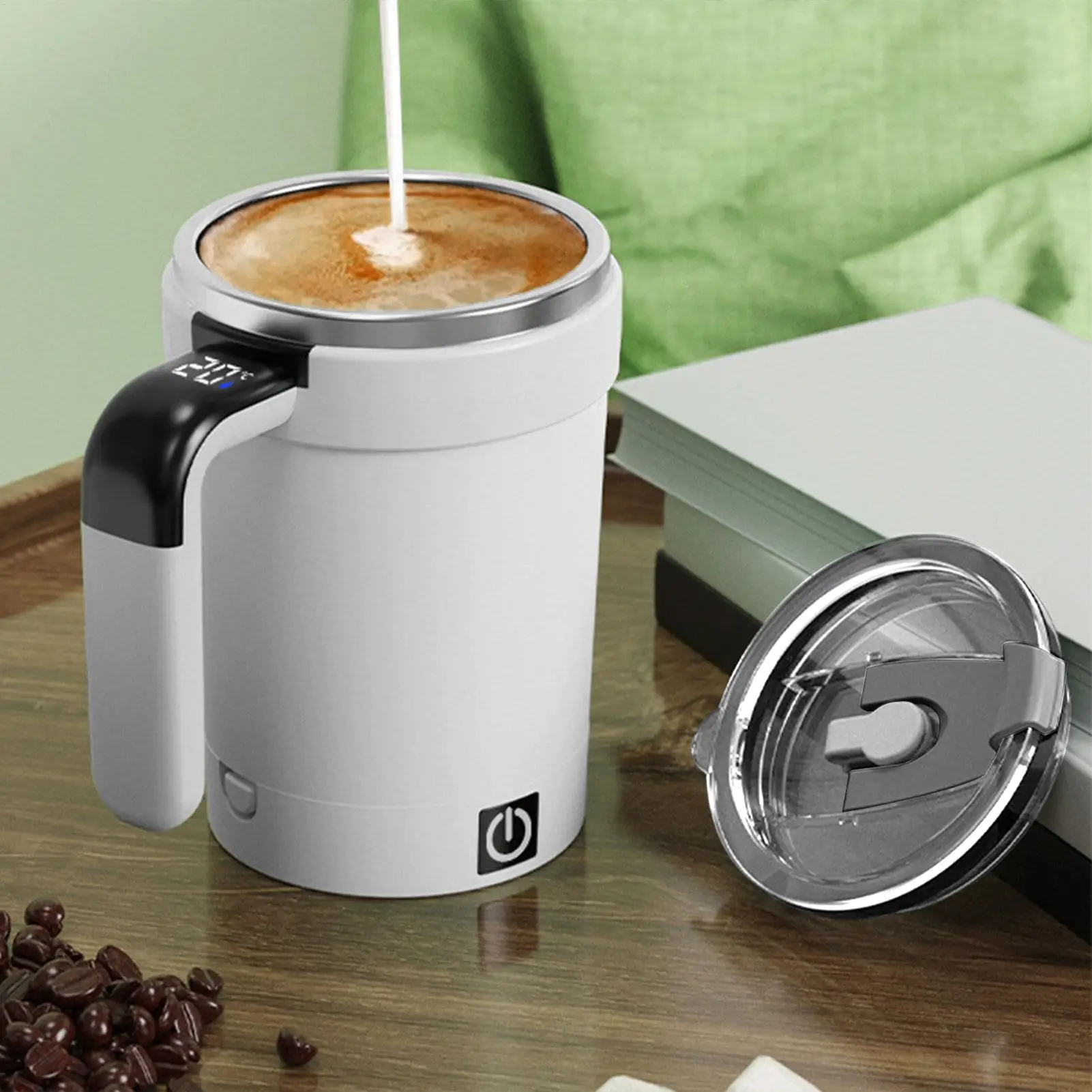 Automatic Stirring Coffee Cup. Rechargeable Automatic Stirring Cup with Temperature Display. Drinking Cup Lid with Straw. Suitable for Coffee. Tea and Hot Chocolate - Imagen 3