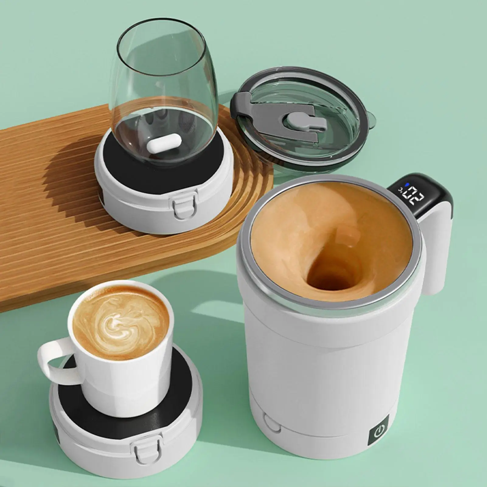 Automatic Stirring Coffee Cup. Rechargeable Automatic Stirring Cup with Temperature Display. Drinking Cup Lid with Straw. Suitable for Coffee. Tea and Hot Chocolate - Imagen 4