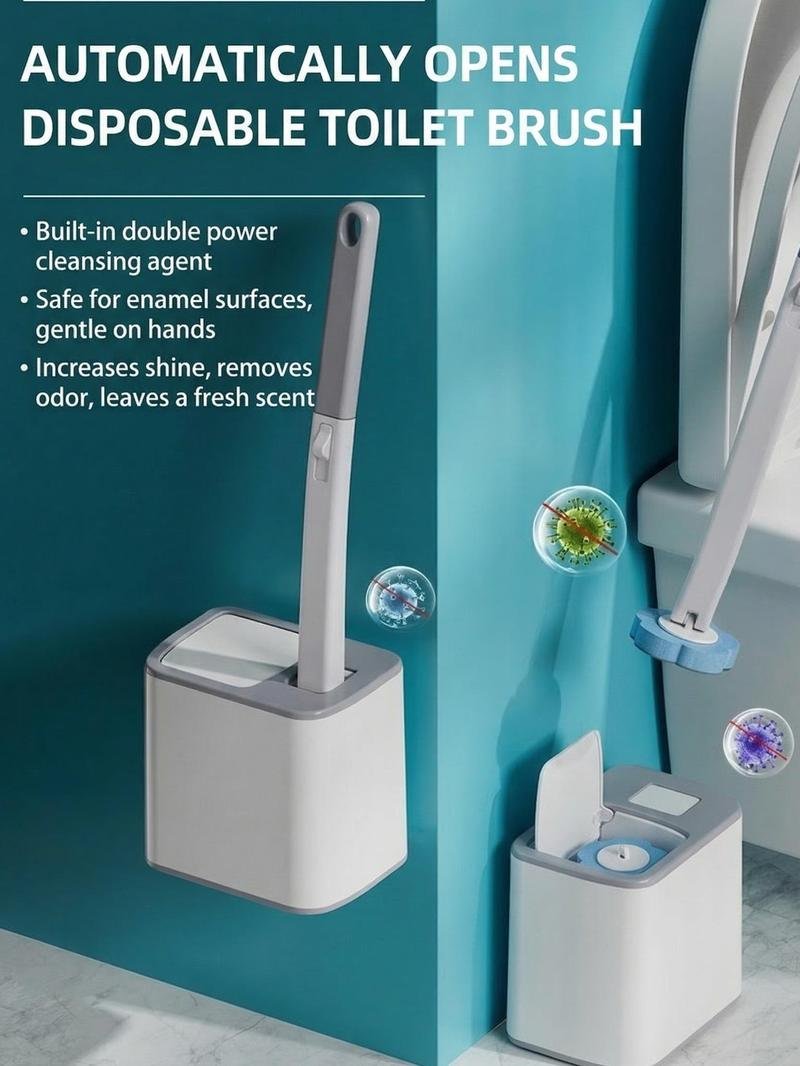 Disposable Toilet Brush Set mit 24 Düften Köpfen Wandmontiertem Halter Integriertes Detergenzdispenser Badezimmerreinigungssystem für Spüle Badewanne Abfluss Urinal