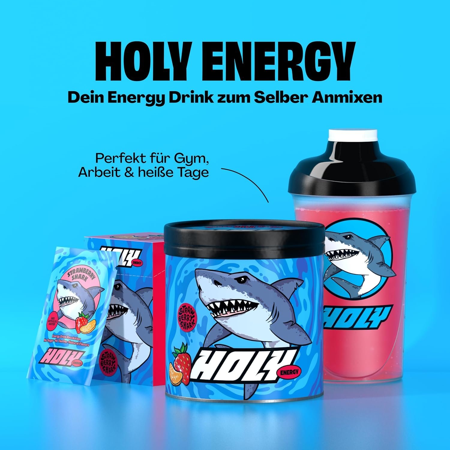 HOLY Energy Gaming Booster „Watermelon Whale“ – Getränkepulver mit Wassermelonen-Geschmack, 50 Portionen, mit NewCaff® & Grüntee-Extrakt, Energy-Drink-Pulver für Fokus und Konzentration, vegan, 100 % natürliche Fruchtaromen - Image 2